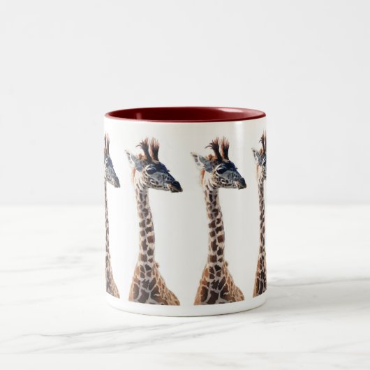"小さいキリン"の野性生物動物の水彩画 ツートーンマグカップ (中央)
