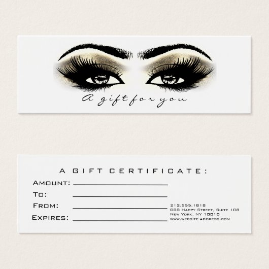 小さいギフト証明書グリッターラッシュホワイト金ゴールドアイ (正面&裏面)