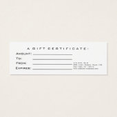 小さいギフト証明書グリッターラッシュホワイト金ゴールドアイ (裏面)