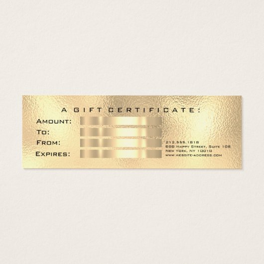小さいギフト証明書グリッターラッシュ金ゴールドメタルルクス (裏面)