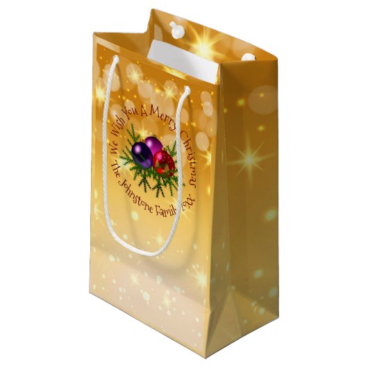 小さいクリスマスに一致する名前を追加金ゴールド抱き枕 スモールペーパーバッグ (正面アングル)