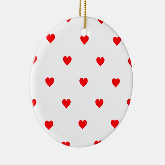小さいクリスマスの雪の白の赤い水玉模様のハート セラミックオーナメント (右)