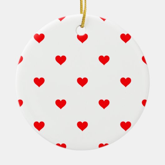 小さいクリスマスの雪の白の赤い水玉模様のハート セラミックオーナメント (正面)