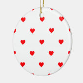 小さいクリスマスの雪の白の赤い水玉模様のハート セラミックオーナメント (左)