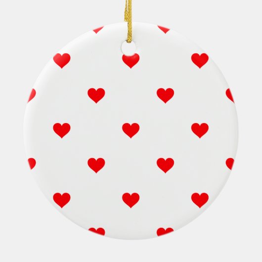 小さいクリスマスの雪の白の赤い水玉模様のハート セラミックオーナメント (裏面)