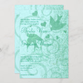 小さいサイズはミント青の鳥と渦巻きを変えることができる 招待状 (正面/裏面)