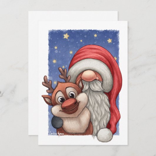 小さいサンタおよび彼の小さいトナカイ シーズンカード (正面/裏面)