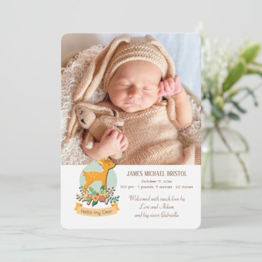 小さいシカの写真の誕生の発表 案内状 (スタンド正面)