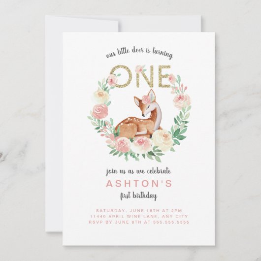 小さいシカは1つの誕生会を回しています 招待状 (正面)