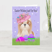 小さいシーズー(犬) Tzuおよびイースターエッグとのイースター シーズンカード (正面)