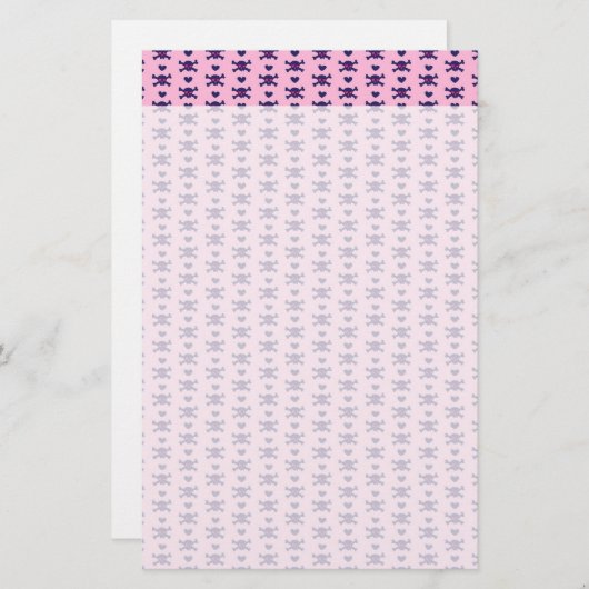 小さいスカルのハートのピンクの紫色のパンクロックパターン 便箋 (正面/裏面)