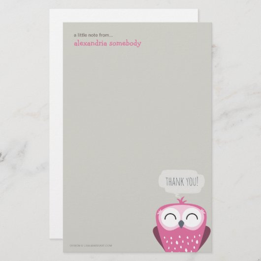 小さいノートはピンクのフクロウ感謝していしています 便箋 (正面/裏面)