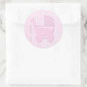 小さいハートのかわいらしいピンクのヴィンテージキャリッジ女の赤ちゃん ラウンドシール (バッグ)