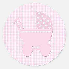 小さいハートのかわいらしいピンクのヴィンテージキャリッジ女の赤ちゃん ラウンドシール