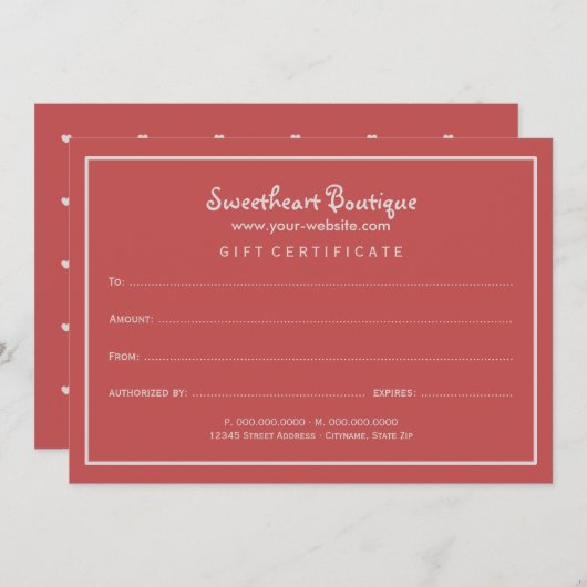 小さいハートギフト券 (正面/裏面)