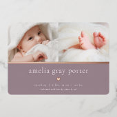 小さいハート | 2枚のフォトフォイル誕生のお知らせ 箔招待状 (正面)