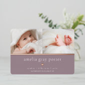 小さいハート | 2枚のフォトフォイル誕生のお知らせ 箔招待状 (立ち正面)