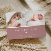 小さいハート | 2枚のフォトフォイル誕生のお知らせ 箔招待状