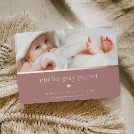 小さいハート | 2枚のフォトフォイル誕生のお知らせ 箔招待状