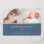 小さいハート | 2枚のフォトフォイル誕生のお知らせ 箔招待状 (正面)