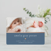 小さいハート | 2枚のフォトフォイル誕生のお知らせ 箔招待状 (立ち正面)