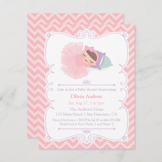 小さいバレリーナのチュチュの女の子のベビーシャワー招待状 招待状 (正面/裏面)