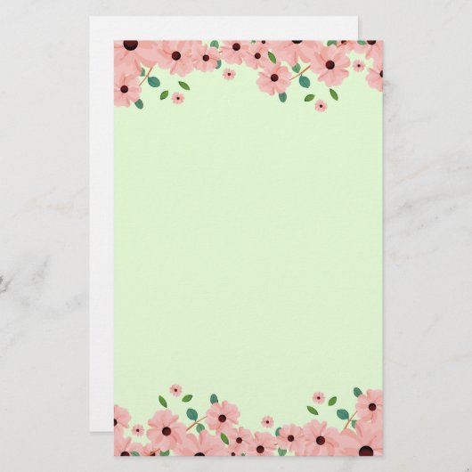小さいピンクの夏の花のボーダー 便箋 (正面/裏面)