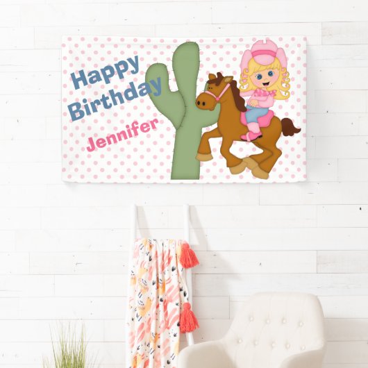 小さいピンクの女性のカーボーイの誕生会 横断幕 (インサイチュ)