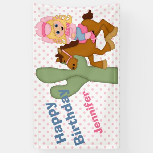 小さいピンクの女性のカーボーイの誕生会 横断幕 (縦)