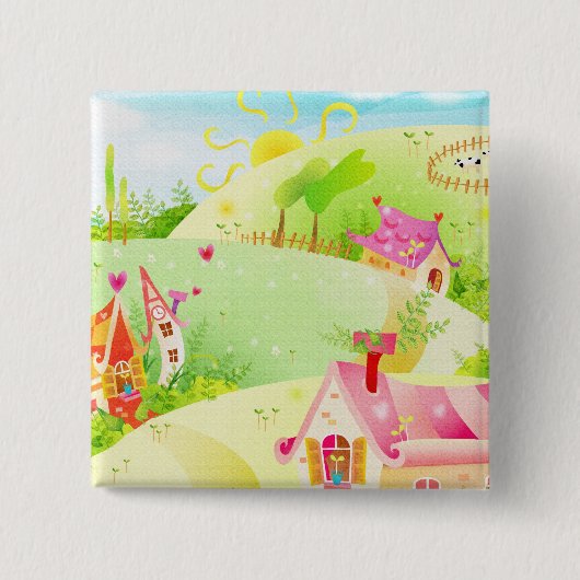 小さいピンクの家 缶バッジ (正面)