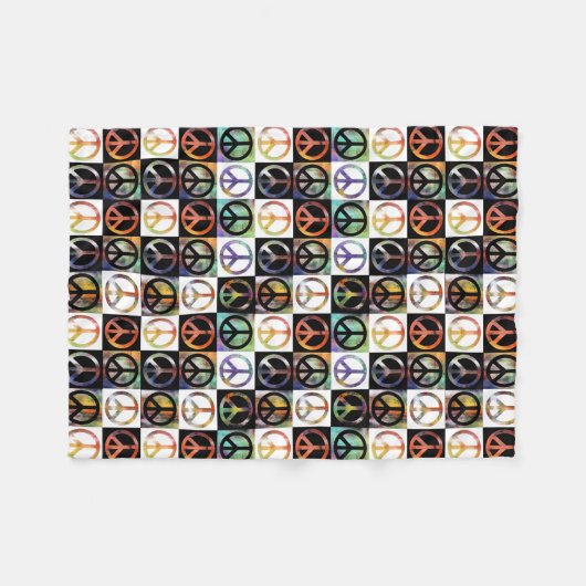 小さいピースサインのモザイク フリースブランケット (正面(横))