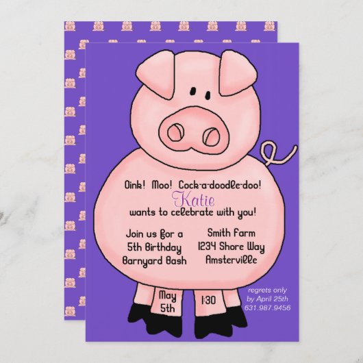 小さいブタの招待状 招待状 (正面/裏面)