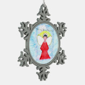 "小さいブラウンの天使のグリッター"の雪片のオーナメント スノーフレークピューターオーナメント (左)