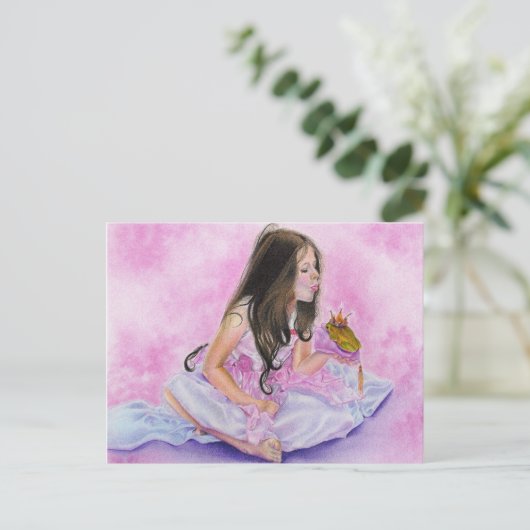 小さいプリンセスのキスをするなカエルの郵便はがき ポストカード (スタンド正面)