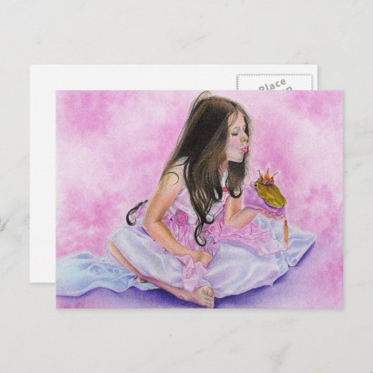 小さいプリンセスのキスをするなカエルの郵便はがき ポストカード (正面/裏面)