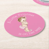 小さいプリンセスのベビーシャワーのピンク ラウンドペーパーコースター (アングル)