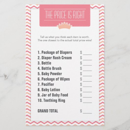 小さいプリンセスのベビーシャワーの価格は右です 便箋 (正面)