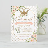 小さいプリンセスの花柄及び金ゴールドの王室のな誕生日 招待状 (スタンド正面)