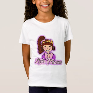 小さいプリンセスの黒い髪の女の子のピンクの上 Tシャツ
