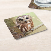 小さいベビーのフクロウ| Ontarios スクエアペーパーコースター (アングル)