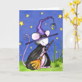 小さいマウスの魔法使いハロウィン カード (黄色い花)