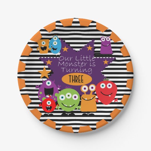 小さいモンスターのハッピーバースデーの紙皿 ペーパープレート (正面)