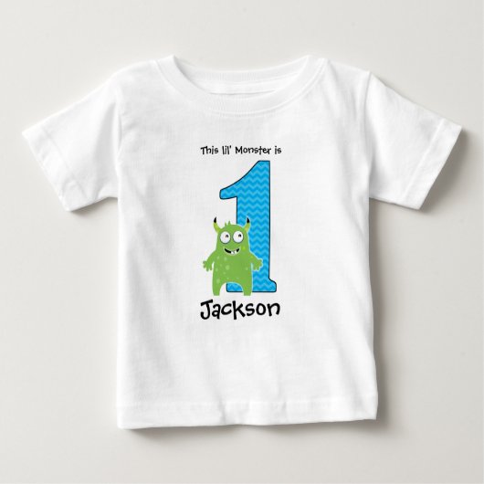小さいモンスターの最初誕生日のTシャツ ベビーTシャツ (正面)
