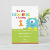 小さいモンスターの第1誕生日の招待の青緑 招待状 (スタンド正面)