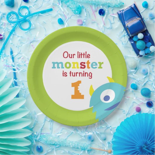 小さいモンスターの第1誕生日の青緑 ペーパープレート (パーティー)