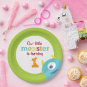 小さいモンスターの第1誕生日の青緑 ペーパープレート (パーティー)