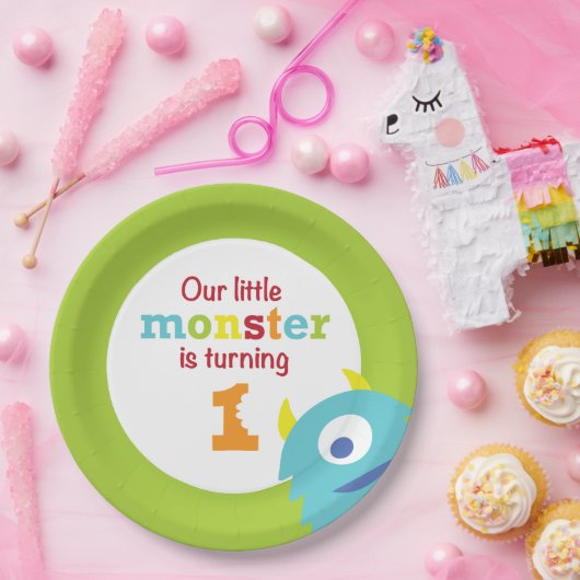 小さいモンスターの第1誕生日の青緑 ペーパープレート (パーティー)