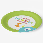 小さいモンスターの第1誕生日の青緑 ペーパープレート (アングル)