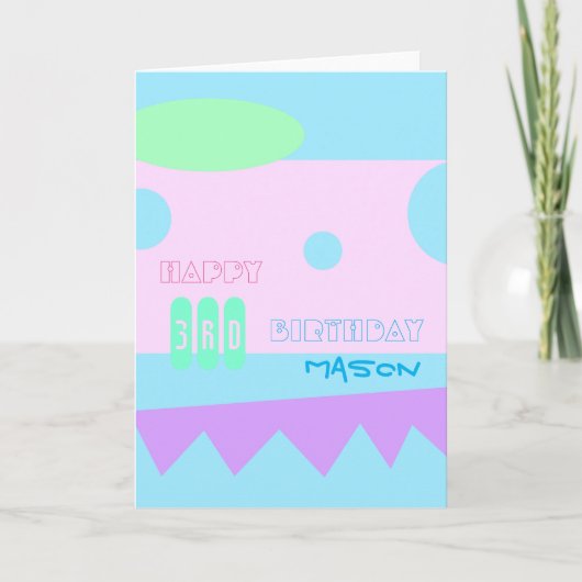 小さいモンスターの第3ハッピーバースデーの挨拶状 カード (正面)