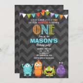 小さいモンスターの誕生日のパーティの招待状のチョーク 招待状 (正面/裏面)